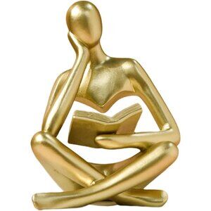 Abstract Art Thinker Statue Reading Sculpture Figurine Modern Home Décor Gold